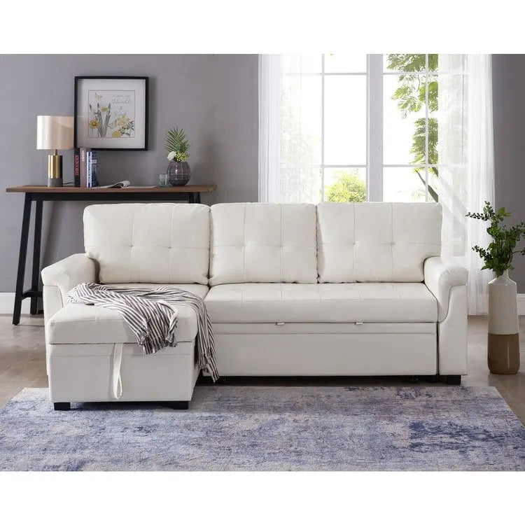 Perry Modern Reversible Sectional Sofa with Storage Chaise, Pullout Sleeper Sofa Couch Bed for Living Room