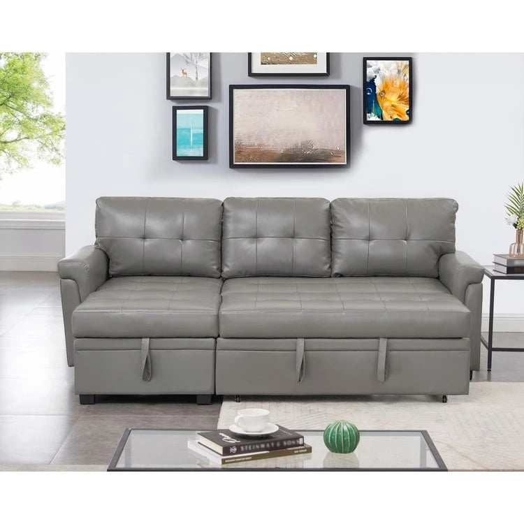Perry Modern Reversible Sectional Sofa with Storage Chaise, Pullout Sleeper Sofa Couch Bed for Living Room