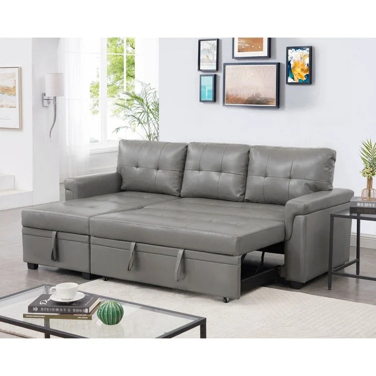 Perry Modern Reversible Sectional Sofa with Storage Chaise, Pullout Sleeper Sofa Couch Bed for Living Room