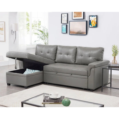 Perry Modern Reversible Sectional Sofa with Storage Chaise, Pullout Sleeper Sofa Couch Bed for Living Room