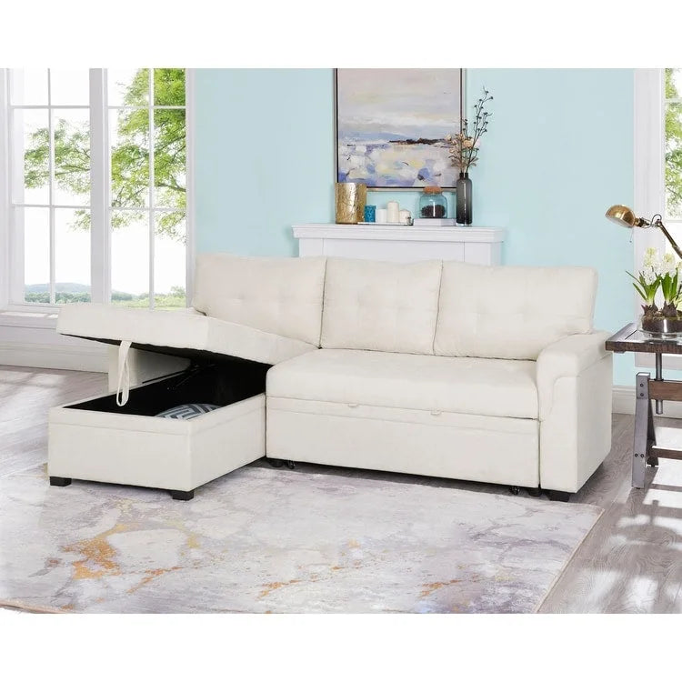 Perry Modern Reversible Sectional Sofa with Storage Chaise, Pullout Sleeper Sofa Couch Bed for Living Room
