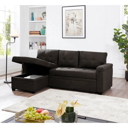 Perry Modern Reversible Sectional Sofa with Storage Chaise, Pullout Sleeper Sofa Couch Bed for Living Room
