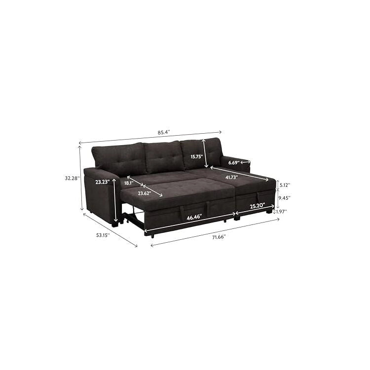 Perry Modern Reversible Sectional Sofa with Storage Chaise, Pullout Sleeper Sofa Couch Bed for Living Room