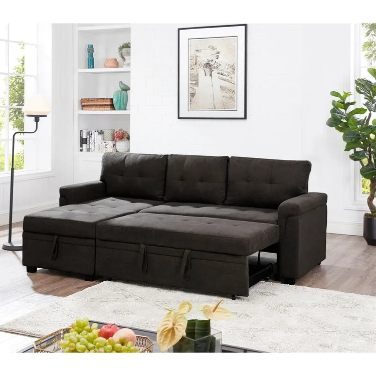 Perry Modern Reversible Sectional Sofa with Storage Chaise, Pullout Sleeper Sofa Couch Bed for Living Room