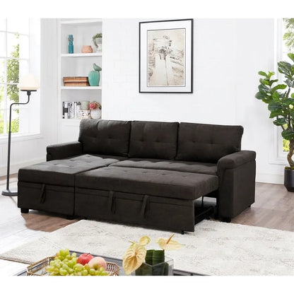 Perry Modern Reversible Sectional Sofa with Storage Chaise, Pullout Sleeper Sofa Couch Bed for Living Room
