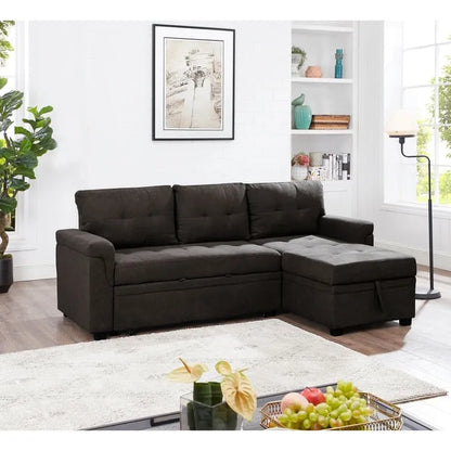 Perry Modern Reversible Sectional Sofa with Storage Chaise, Pullout Sleeper Sofa Couch Bed for Living Room