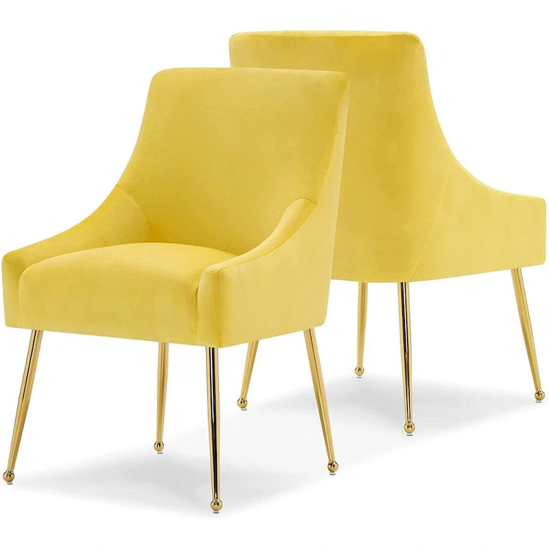 Ivinta Modern Dining Chair Set of 2, Yellow Velvet Upholstered Dining Chair with Gold Legs, Comfy Chair