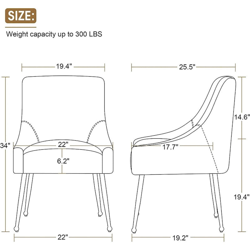 Ivinta Modern Dining Chair Set of 2, Yellow Velvet Upholstered Dining Chair with Gold Legs, Comfy Chair