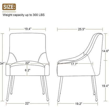 Ivinta Modern Dining Chair Set of 2, Yellow Velvet Upholstered Dining Chair with Gold Legs, Comfy Chair