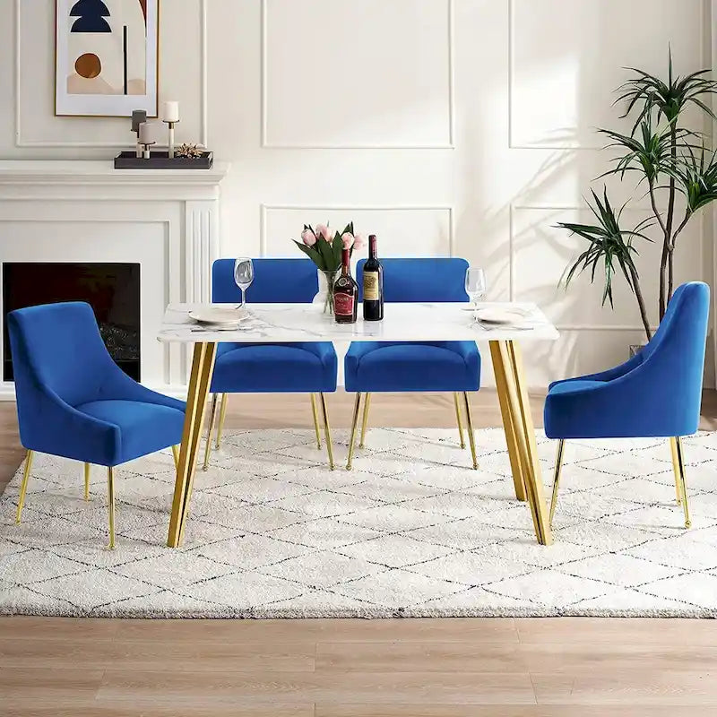 Ivinta Modern Dining Chair Set of 2, Yellow Velvet Upholstered Dining Chair with Gold Legs, Comfy Chair