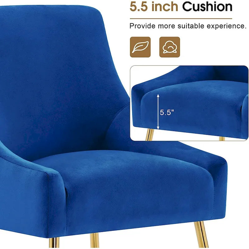 Ivinta Modern Dining Chair Set of 2, Yellow Velvet Upholstered Dining Chair with Gold Legs, Comfy Chair