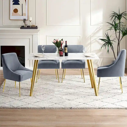 Ivinta Modern Dining Chair Set of 2, Yellow Velvet Upholstered Dining Chair with Gold Legs, Comfy Chair