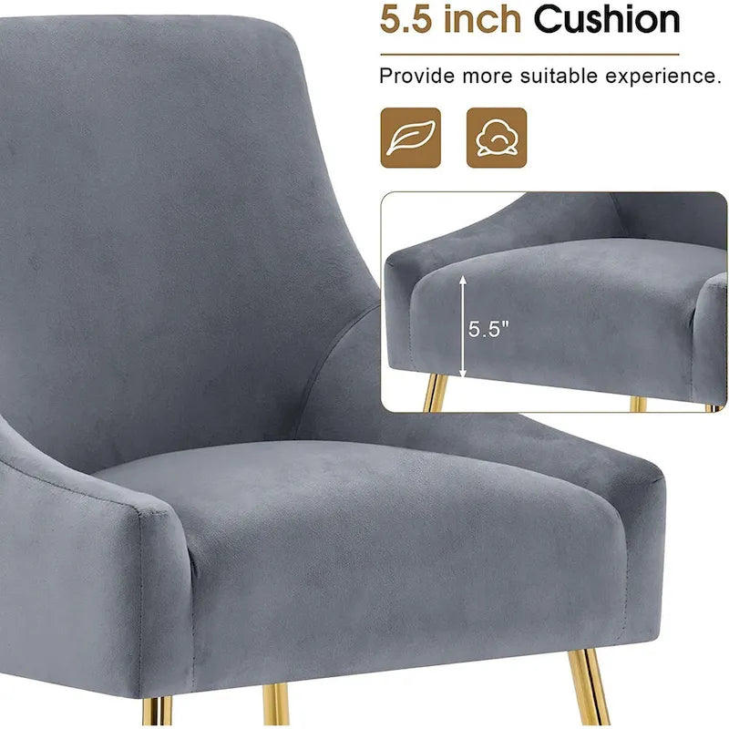 Ivinta Modern Dining Chair Set of 2, Yellow Velvet Upholstered Dining Chair with Gold Legs, Comfy Chair