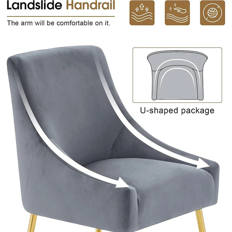 Ivinta Modern Dining Chair Set of 2, Yellow Velvet Upholstered Dining Chair with Gold Legs, Comfy Chair