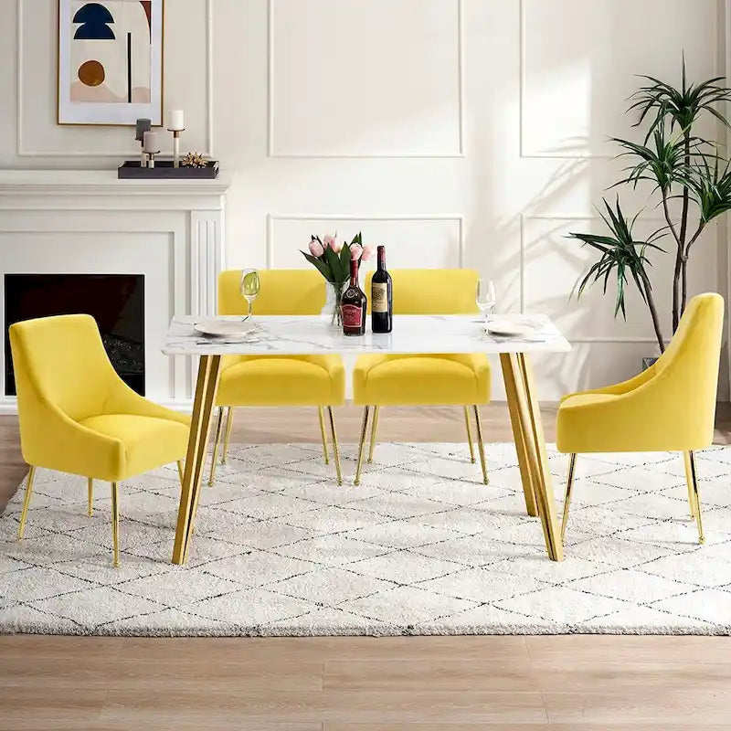 Ivinta Modern Dining Chair Set of 2, Yellow Velvet Upholstered Dining Chair with Gold Legs, Comfy Chair