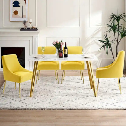 Ivinta Modern Dining Chair Set of 2, Yellow Velvet Upholstered Dining Chair with Gold Legs, Comfy Chair