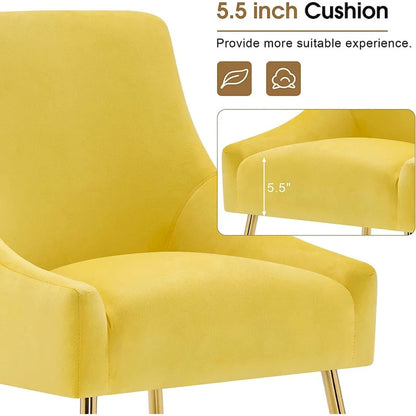 Ivinta Modern Dining Chair Set of 2, Yellow Velvet Upholstered Dining Chair with Gold Legs, Comfy Chair