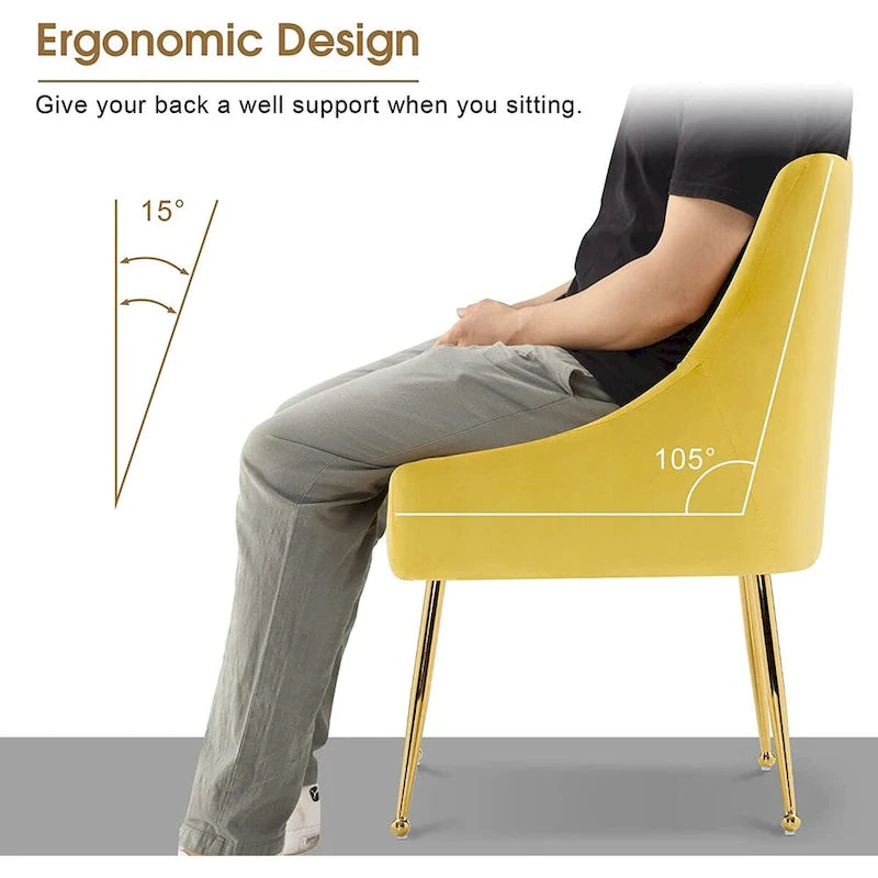 Ivinta Modern Dining Chair Set of 2, Yellow Velvet Upholstered Dining Chair with Gold Legs, Comfy Chair