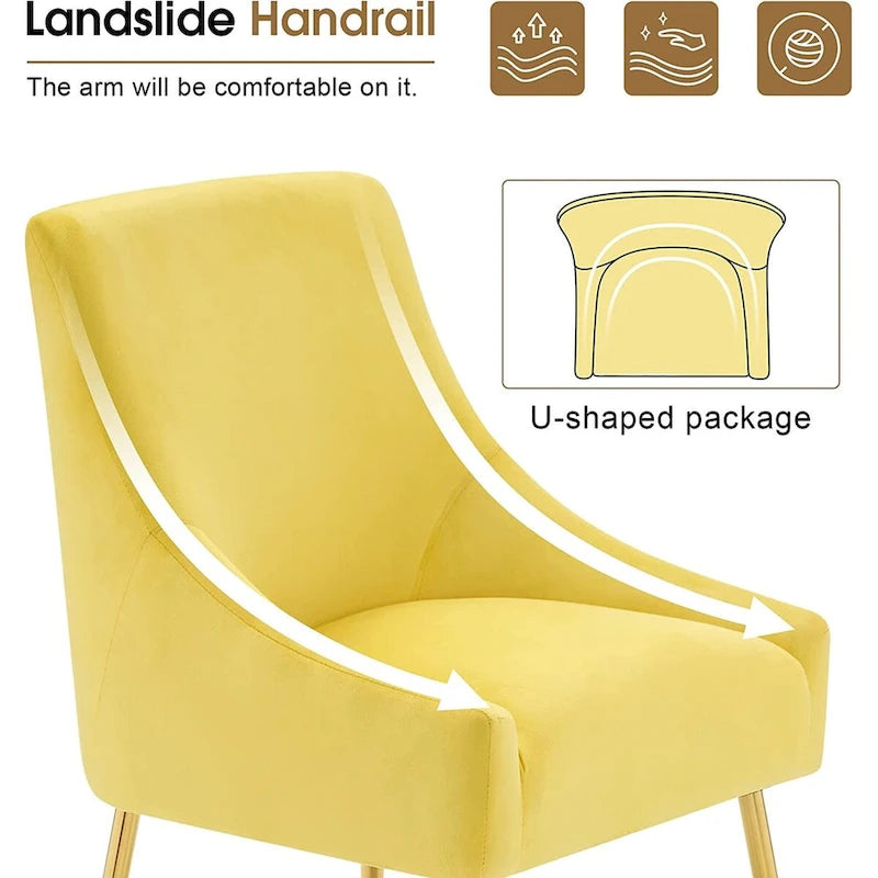 Ivinta Modern Dining Chair Set of 2, Yellow Velvet Upholstered Dining Chair with Gold Legs, Comfy Chair