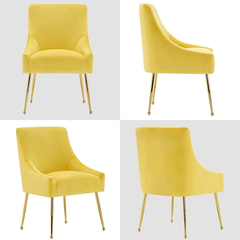 Ivinta Modern Dining Chair Set of 2, Yellow Velvet Upholstered Dining Chair with Gold Legs, Comfy Chair