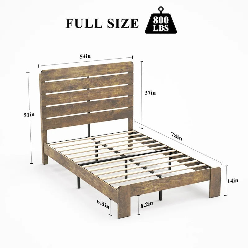 Wooden Platform Bed Frame with Headboard & Large Under Bed Storage