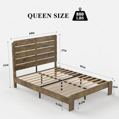 Wooden Platform Bed Frame with Headboard & Large Under Bed Storage