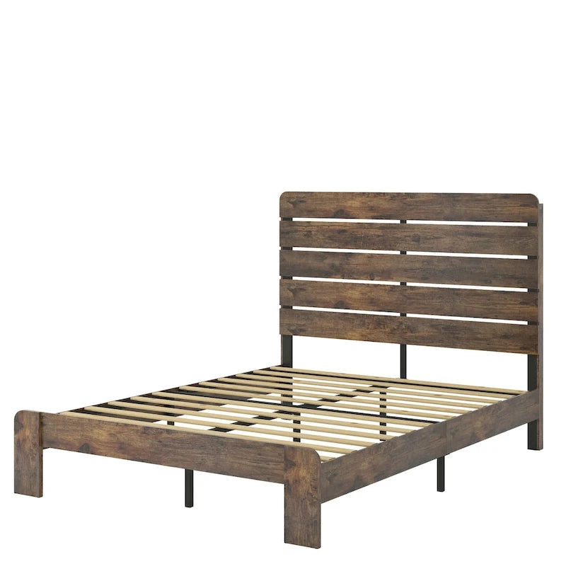 Wooden Platform Bed Frame with Headboard & Large Under Bed Storage