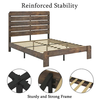 Wooden Platform Bed Frame with Headboard & Large Under Bed Storage