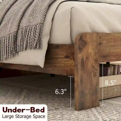 Wooden Platform Bed Frame with Headboard & Large Under Bed Storage