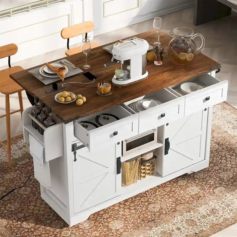 Kitchen Island with Power Outlet and Drop Leaf tabletop by Harper&Bright Designs