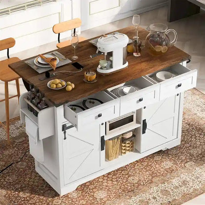 Kitchen Island with Power Outlet and Drop Leaf tabletop by Harper&Bright Designs