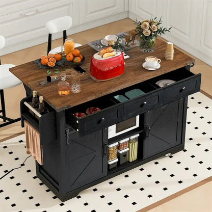 Kitchen Island with Power Outlet and Drop Leaf tabletop by Harper&Bright Designs