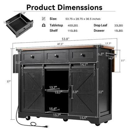 Kitchen Island with Power Outlet and Drop Leaf tabletop by Harper&Bright Designs