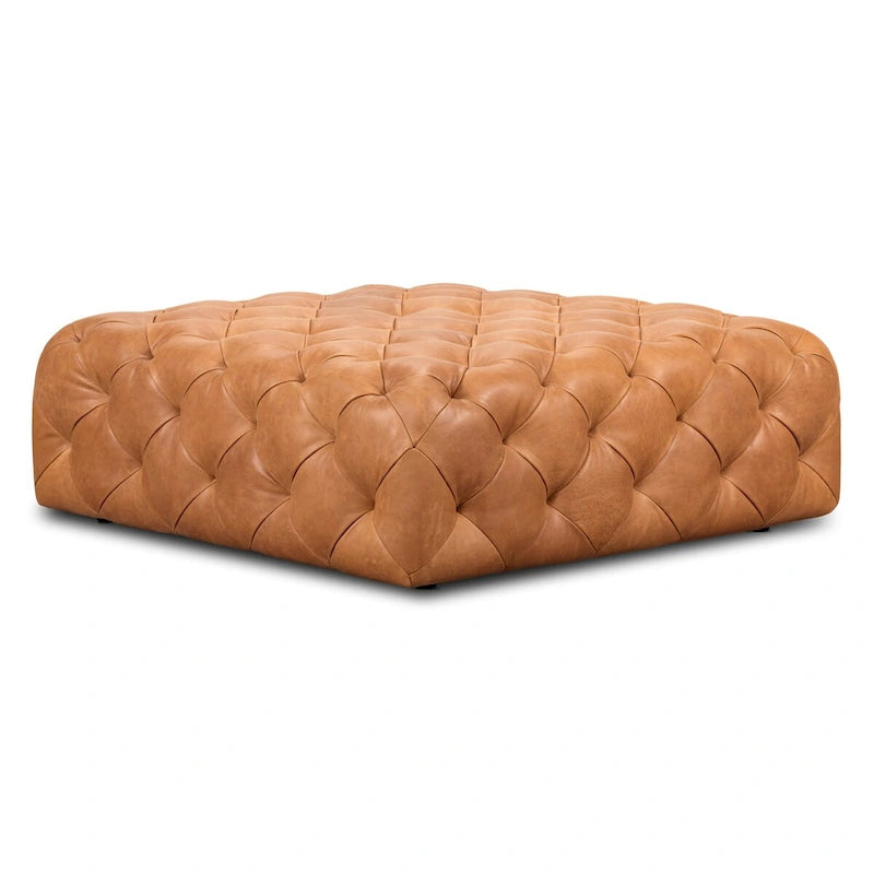 Poly & Bark Turin Leather Ottoman in Cognac Tan