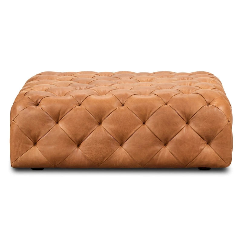 Poly & Bark Turin Leather Ottoman in Cognac Tan