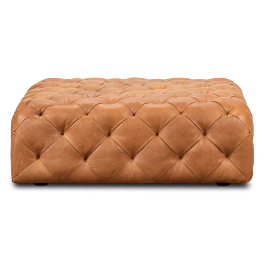 Poly & Bark Turin Leather Ottoman in Cognac Tan