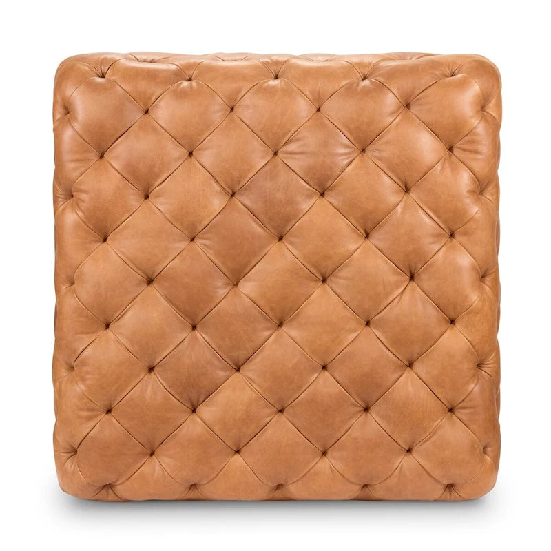 Poly & Bark Turin Leather Ottoman in Cognac Tan