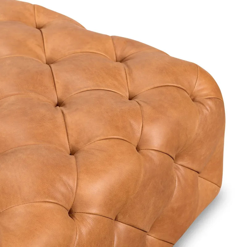 Poly & Bark Turin Leather Ottoman in Cognac Tan