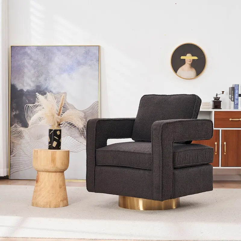 Ouyessir Modern Upholstered Swivel Accent Chair with Hollow-back & Golden Base