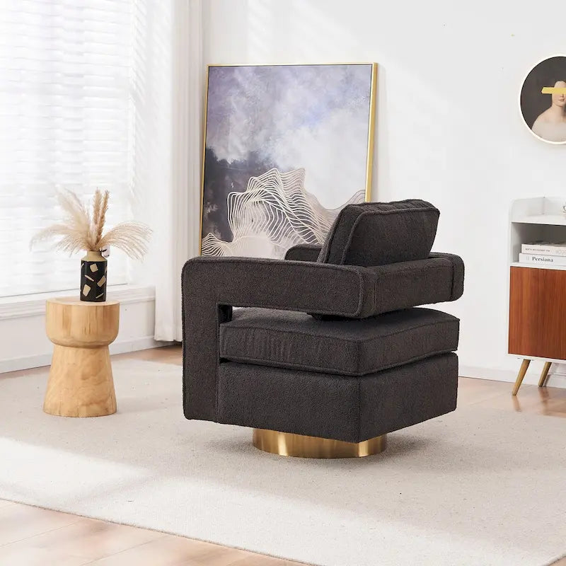 Ouyessir Modern Upholstered Swivel Accent Chair with Hollow-back & Golden Base
