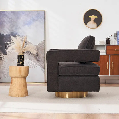 Ouyessir Modern Upholstered Swivel Accent Chair with Hollow-back & Golden Base
