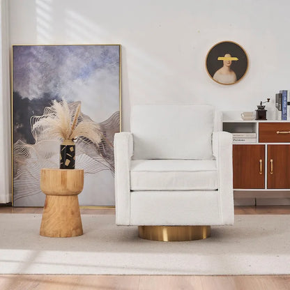 Ouyessir Modern Upholstered Swivel Accent Chair with Hollow-back & Golden Base