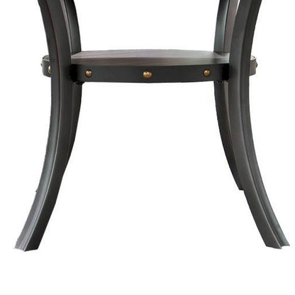 Sie 48 Inch Dining Table, Round Nailhead Trim Top with Shelf, Black Wood