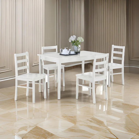 Lav 5 Piece Dining Table and 4 Chair Set, Open Backs, White Solid Wood