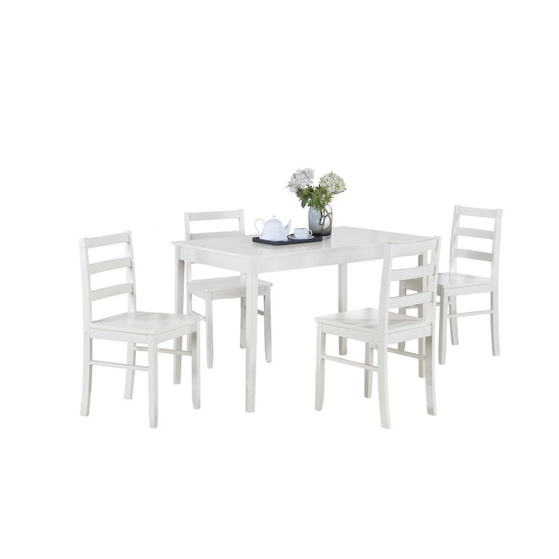 Lav 5 Piece Dining Table and 4 Chair Set, Open Backs, White Solid Wood