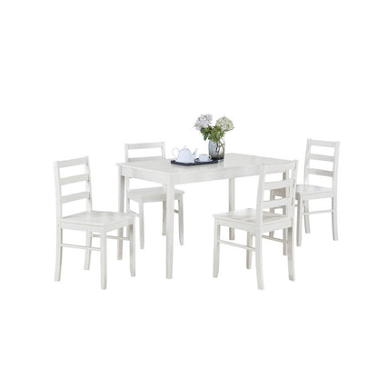 Lav 5 Piece Dining Table and 4 Chair Set, Open Backs, White Solid Wood