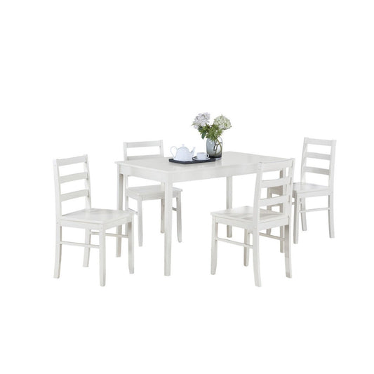 Lav 5 Piece Dining Table and 4 Chair Set, Open Backs, White Solid Wood