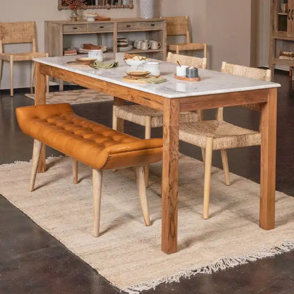 Wood and Goat Leather Bench