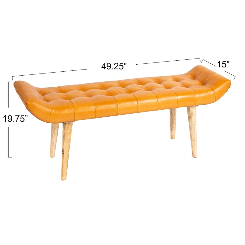 Wood and Goat Leather Bench