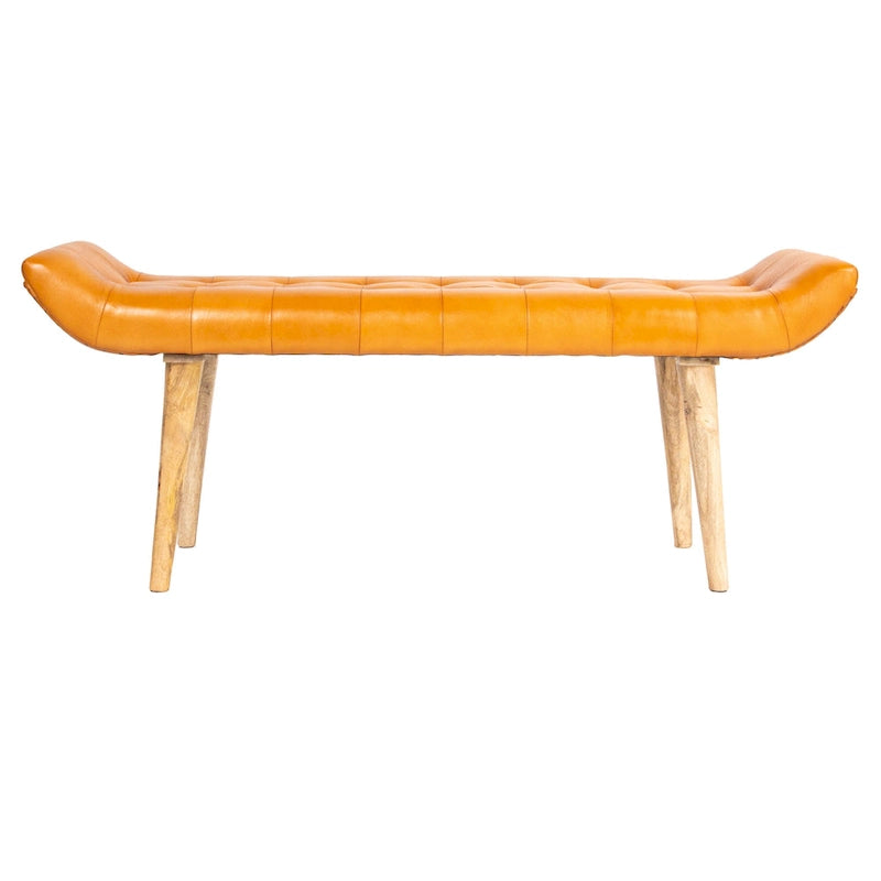 Wood and Goat Leather Bench